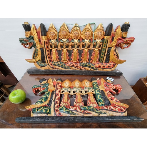 490 - 2 Hand Carved Thai Dragon Boat Displays.