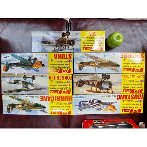 492 - 7 Keil Kraft Model Airplanes Including Fokker D-8, Mustang, Hurricane, Sopwith Camel and Spitfire. A... 