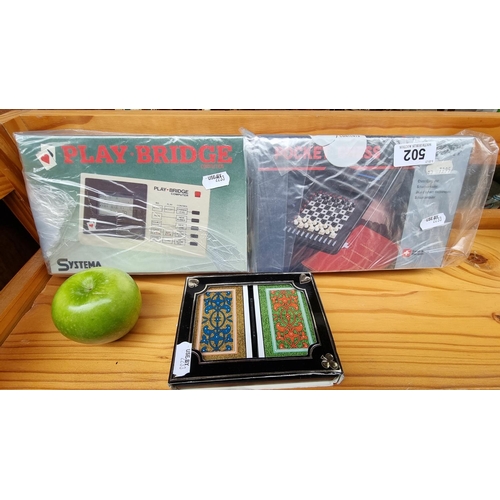 502 - 3 Items including Pocket Chess, Pocket Computer Bridge and Plastic Kem Playing cards, All New Old St... 