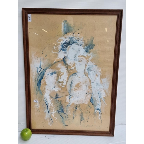 520 - Very large portrait painting, entitled 'famiglia' by artist P. Giambanco, dated 1980. 50 x 70 cm.