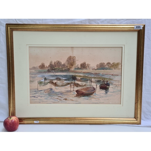 55 - William Dogherty Wier, 'Drying the Nets', Watercolour and graphite. 12 x 19 inches. This artist has ... 