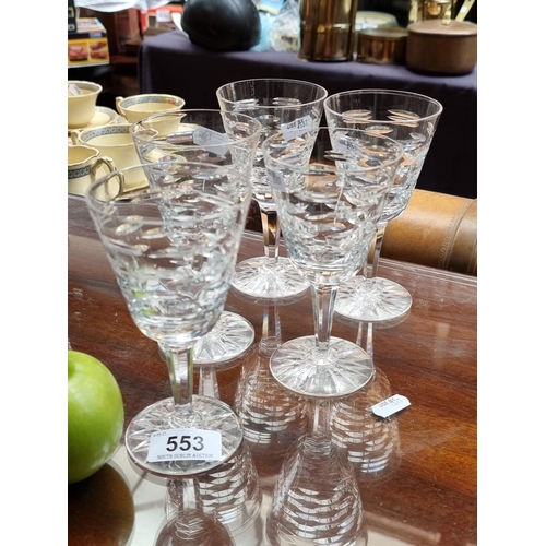 553 - Five Waterford Crystal sherry glasses.