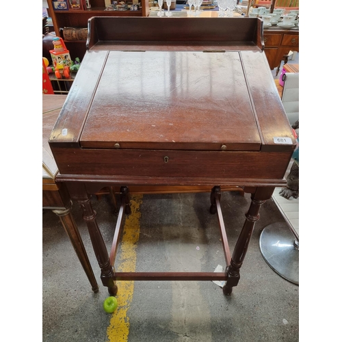 681 - A Super Victorian Clarkes Desk with Writing Slope, Gallery Back and Interior Storage.