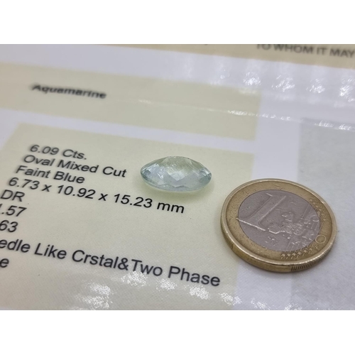 717 - Natural 6.09 Carats Aquamarine Gemstone. With ITLRG international cert.