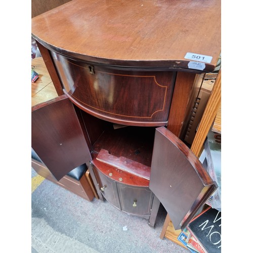 501 - An Edwardian Tall Gramophone Cabinet, Accessible from Both Sides with String Inlay. Very Unusual Ite... 