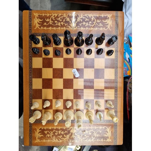 461 - A Beautiful Vintage Chess Table with Chess Pieces