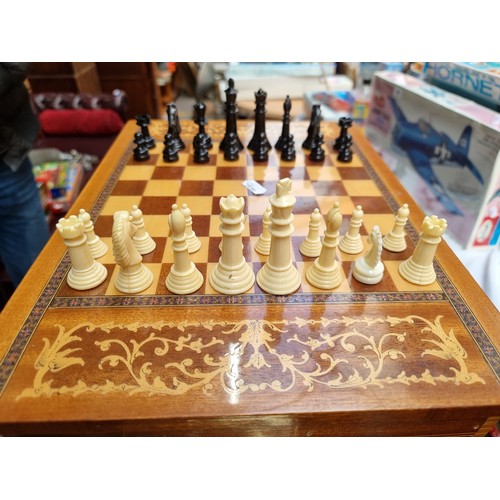 461 - A Beautiful Vintage Chess Table with Chess Pieces