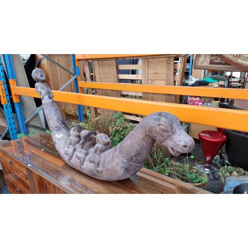 295 - Fabulous Very large over 4 feet long carved Mokele-mbembe (the congos loch ness monster) Statue with... 