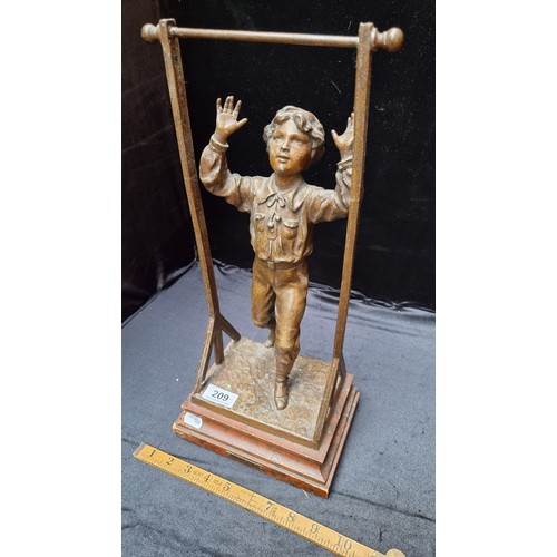 209 - A Heavy Bronze statue of a boy 'Barre Fix' by C. H. Perron. ( We sold one last week, this is the par... 