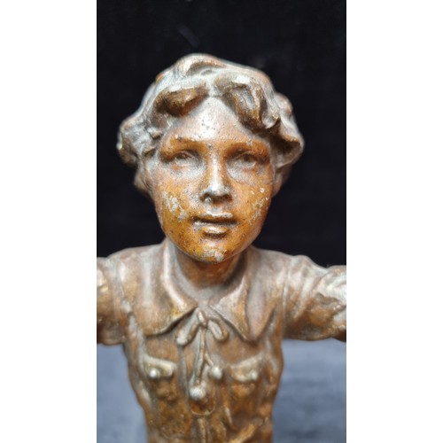 209 - A Heavy Bronze statue of a boy 'Barre Fix' by C. H. Perron. ( We sold one last week, this is the par... 