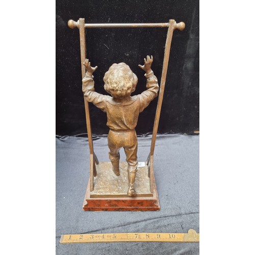 209 - A Heavy Bronze statue of a boy 'Barre Fix' by C. H. Perron. ( We sold one last week, this is the par... 