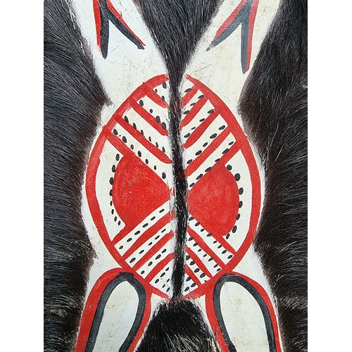 197 - Interesting vintage painted tribal shield made of animal hide and fur.