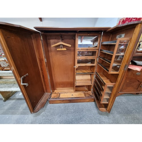 597 - Neat size antique compendium gents wardrobe in burr/burl walnut, brand Compactom. Features original ... 