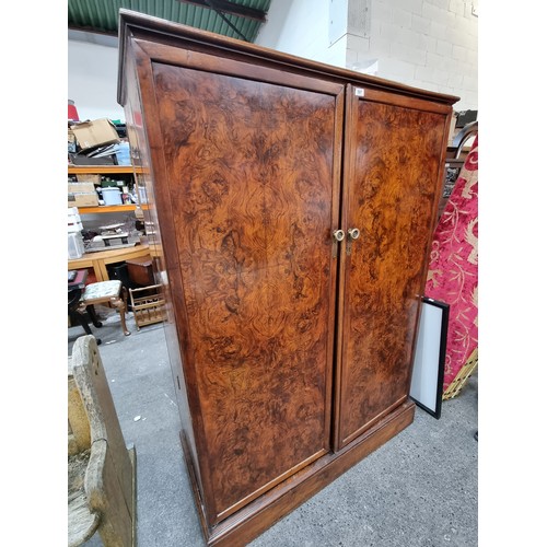 597 - Neat size antique compendium gents wardrobe in burr/burl walnut, brand Compactom. Features original ... 