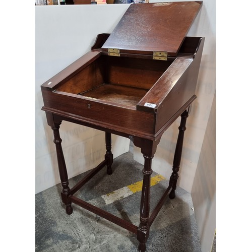 681 - A Super Victorian Clarkes Desk with Writing Slope, Gallery Back and Interior Storage.