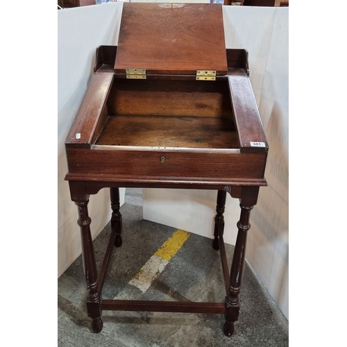 681 - A Super Victorian Clarkes Desk with Writing Slope, Gallery Back and Interior Storage.