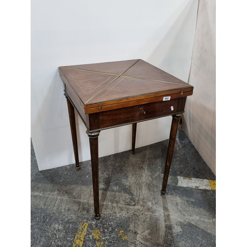 682 - A 19th Century Folding Envelope Games Table,  with Felt Interior and Original Key