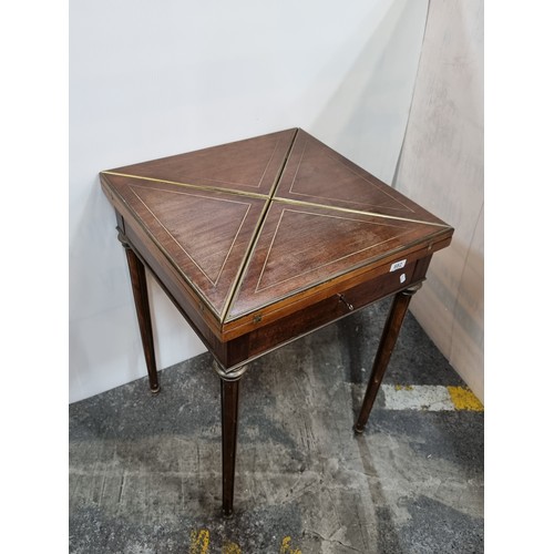 682 - A 19th Century Folding Envelope Games Table,  with Felt Interior and Original Key