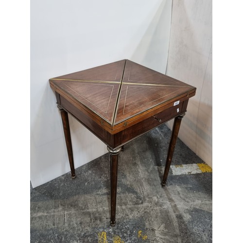 682 - A 19th Century Folding Envelope Games Table,  with Felt Interior and Original Key