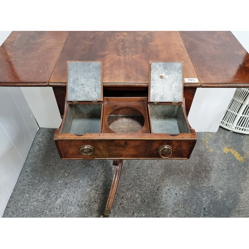 703 - A Super Flame Mahogany Tea table with Pull Out Tea Caddy Compartments including Space For a Mixing B... 