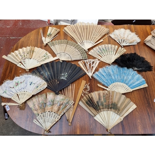 252 - Fourteen distressed 19th century fans inc Ivory and real feather examples.