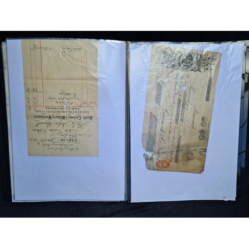 602 - A collection of various antique documents, preserved in plastic pockets. Lots of amazing Irish and D... 