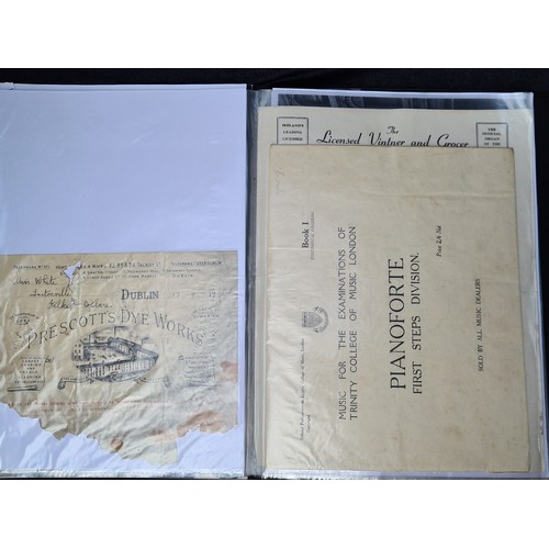 602 - A collection of various antique documents, preserved in plastic pockets. Lots of amazing Irish and D... 