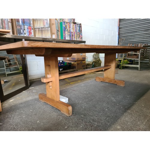 612 - Very large Elm refractory table in good condition 236cm L x 99cm w x 73cmh Lovely table.