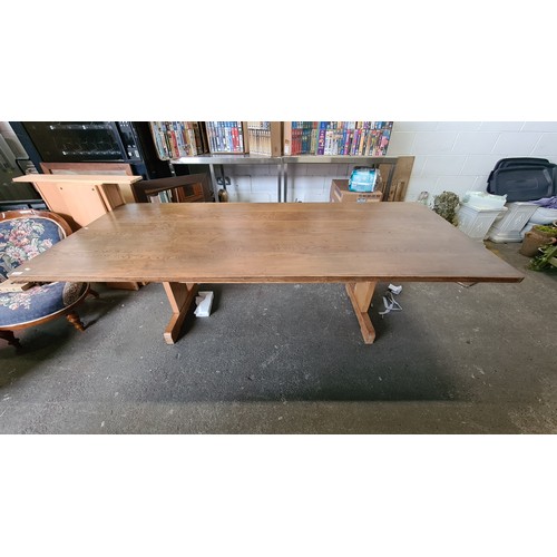 612 - Very large Elm refractory table in good condition 236cm L x 99cm w x 73cmh Lovely table.