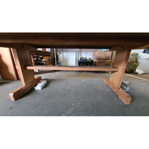 612 - Very large Elm refractory table in good condition 236cm L x 99cm w x 73cmh Lovely table.