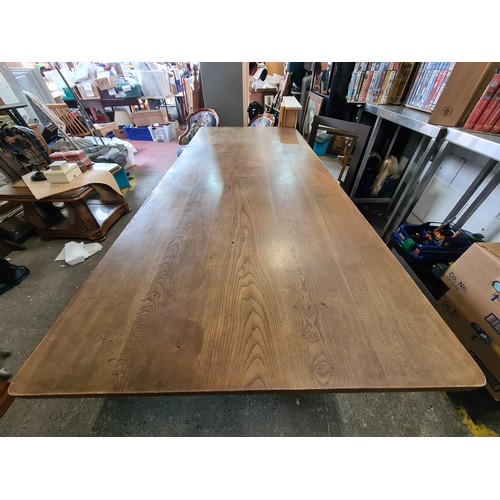 612 - Very large Elm refractory table in good condition 236cm L x 99cm w x 73cmh Lovely table.