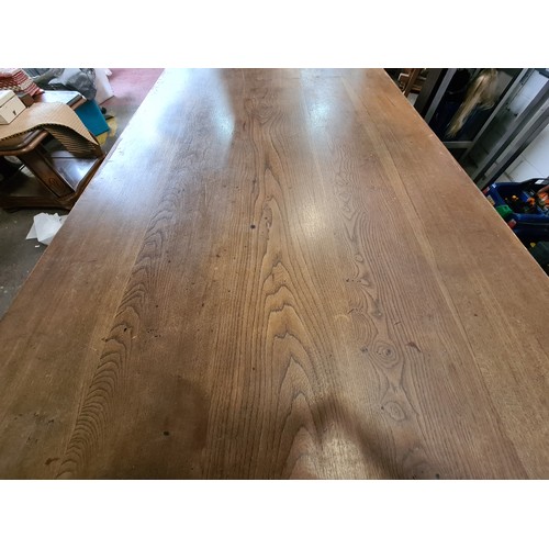 612 - Very large Elm refractory table in good condition 236cm L x 99cm w x 73cmh Lovely table.