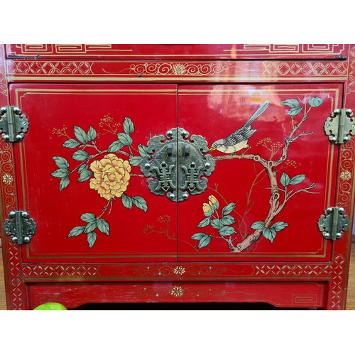 659 - A Fabulous Red Lacquered Hand Painted Chinese Cabinet.