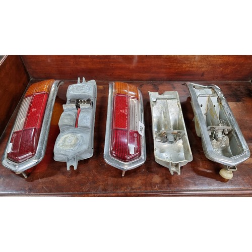 362 - Mercedes W108/09 full set of original rear tail lights (left and right) with lenses and a third spar... 