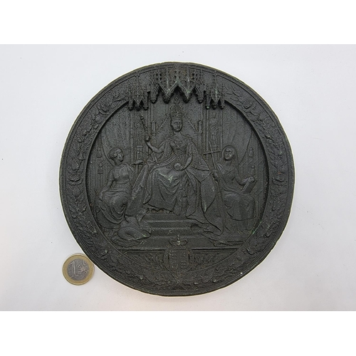 12 - An interesting black wax Parlimentary seal plaque of Queen Victoria, showing riding mounted horse wi... 
