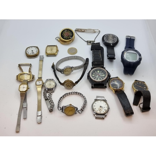 27 - A collection of 8 gentleman's watches, including Timex, Bulova, together with 7 ladies' watches some... 