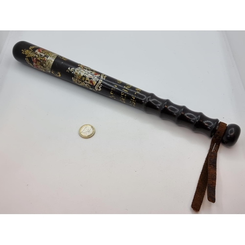 38 - A special constable truncheon 'In Lignum Vitae' with insignia dated 1914-1918. In good condition wit... 