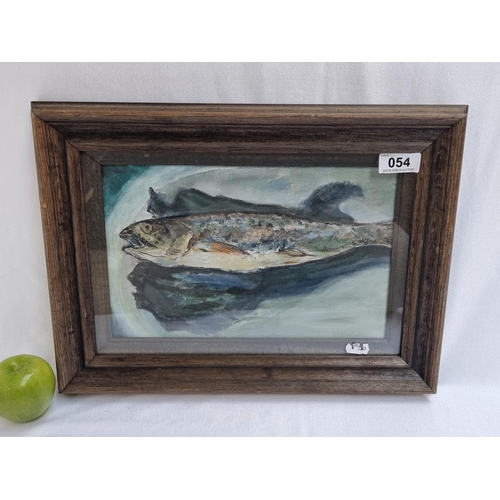 54 - Very fine Oil on board of a mackerel, signature may be under frame. In a box frame, interesting piec... 