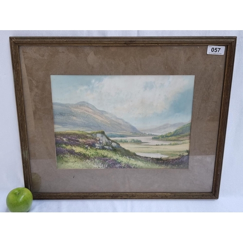 57 - Original George Trevor, watercolour of a beautiful mountainscape with heather in the foreground. Sig... 
