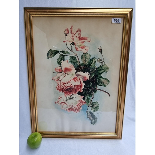 60 - Large watercolour of pink roses. Signed by the artist, G. B. P. S. Turrock, 1928.