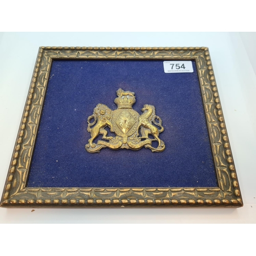 754 - Framed Victorian coat of arms.