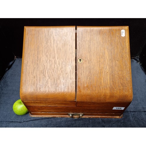 168 - An Edwardian Stationary cabinet with key and 2 Inkwells. Lovely example.