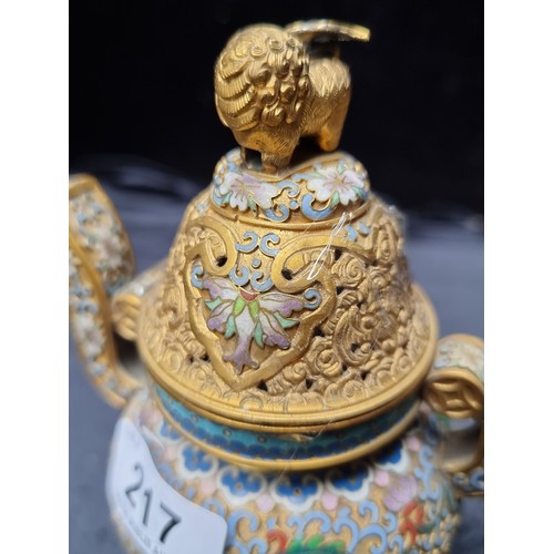 217 - A Neat Size Beautiful Chinese Urn with Floral and Dragon Detail on a cloisonne ground.  Super piece.