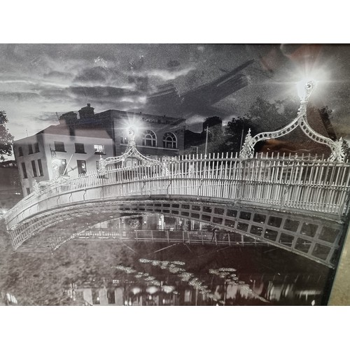 603 - Large mirror framed photo of Ha'Penny Bridge with Glitter accents. Mm: 55cm x 87cm.