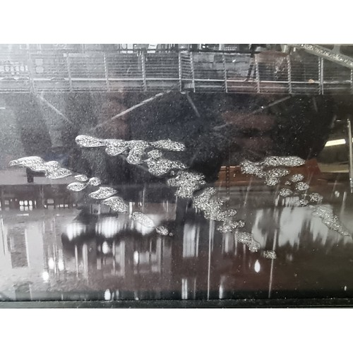 603 - Large mirror framed photo of Ha'Penny Bridge with Glitter accents. Mm: 55cm x 87cm.