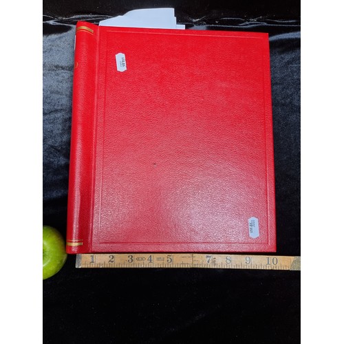 109 - Stamford stamp album red. Good stamp album of pre 1960s Stamps inc WW2 examples. Heavy on American a... 