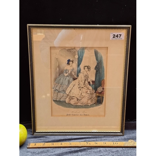 247 - A French Fashion plate Circa 1855 From Petit Courrier Des Dames depicting 2 Ladies in Evening Wear.