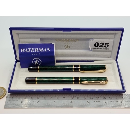25 - A set of Waterman pens, a fountain pen and ballpoint pen. Both pens marked Waterman's to writing bar... 