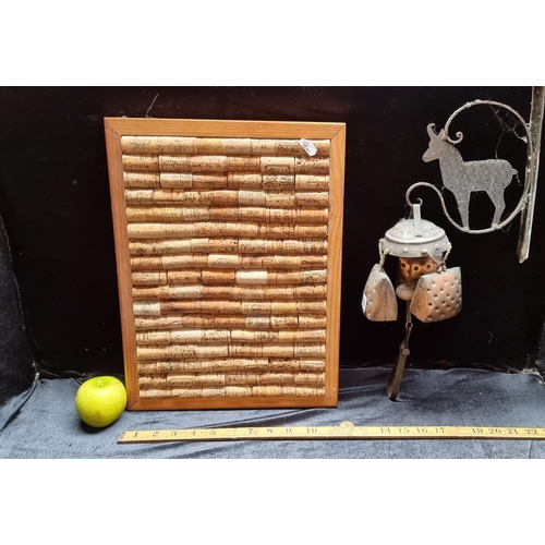 250 - Copper Windchimes with a Wall mount with a Goat Motif and a Decorative Cork Display