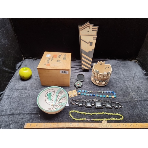 252 - A Wooden Japanese Box (Bought In Japan) Containing Miscellaneous Items and a Interesting Geometric P... 